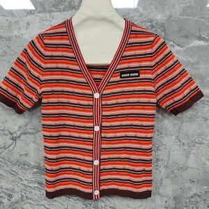 Miu Miu Red and Brown Striped Cardigan